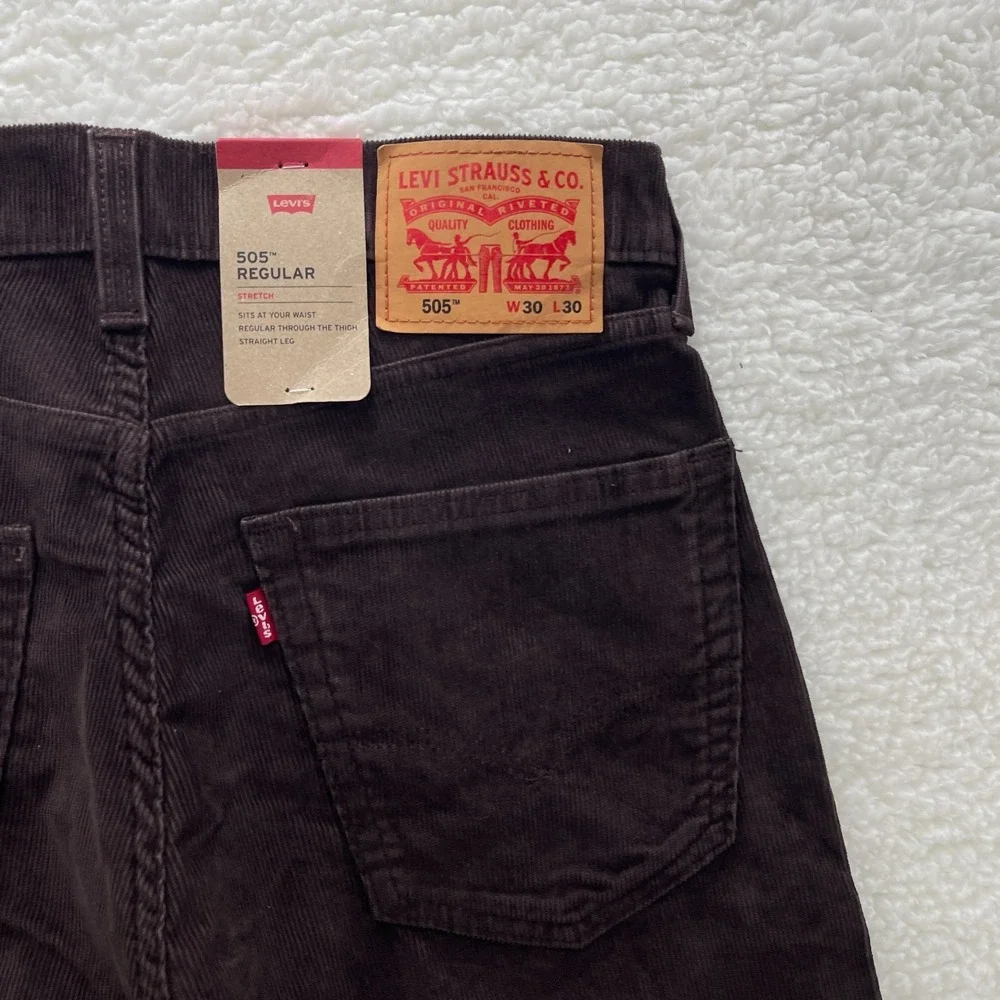 Levis Pants Mens 30x30 Brown 505 Corduroy Pinwale Regular Fit Straight Preppy